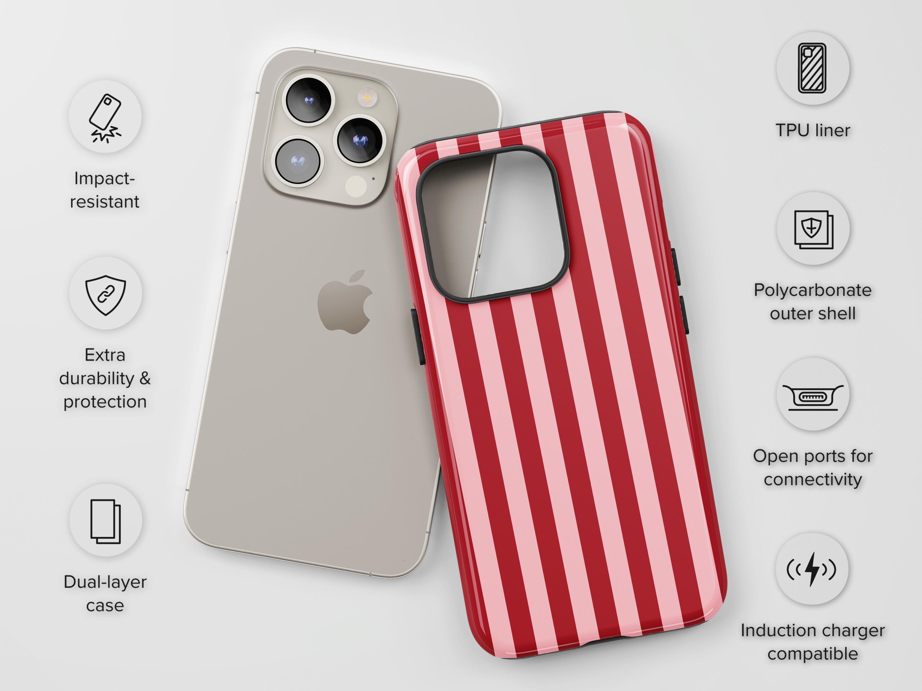 Vertical Pink & Red Striped Phone Case, Retro Aesthetic, iPhone 17