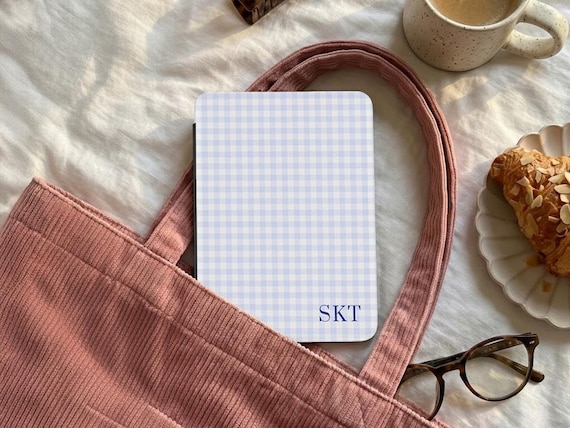 Personalized Blue Gingham Kindle Case: Custom Monogram, Trendy Cover Kindle Paperwhite 7" Signature Edition Colorsoft Signature Edition