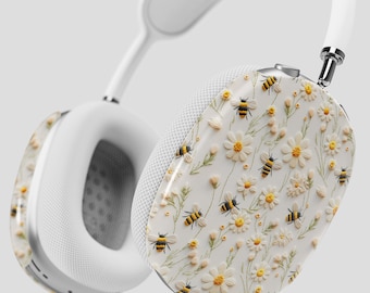 Floral Bee AirPod Max Case: Faux Embroidered Daisy Headphone Cover