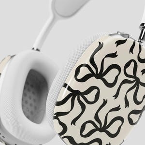 Coques Airpods Max crème et noire, coque pour casque tendance, noeuds esthétiques mignons, coques esthétiques, cadeau de la Saint-Valentin pour elle