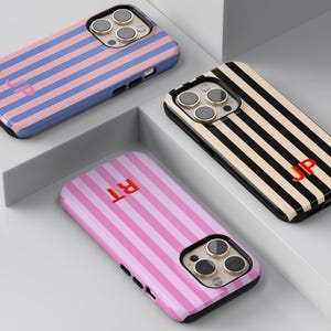 Custom Monogram Phone Case Personalized Stripes Aesthetic Shadow Initials iPhone 17 16 15 14 Pro Max MagSafe Pixel 10 9 S26 S25 S24 image 8