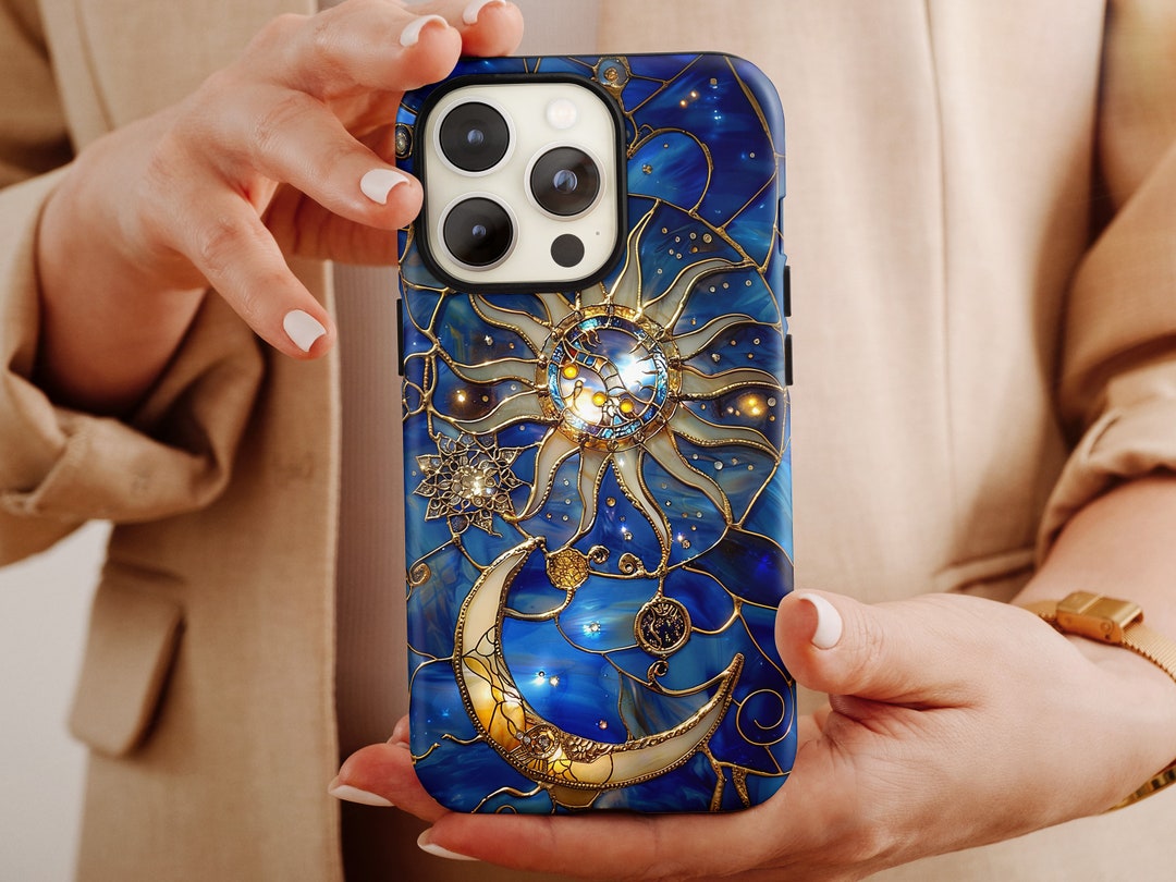Celestial Stained Glass Print Phone Case: Moon & Stars Design for ...