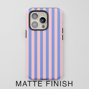 May include: A pink and blue striped phone case with a matte finish.