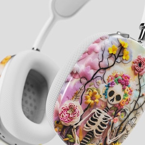 Étui AirPod Max floral squelette vintage : étui pour casque brodé