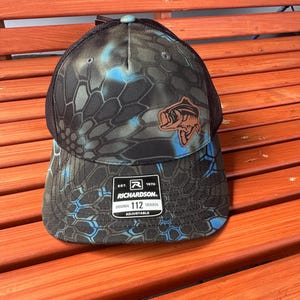 Bass Fishing Hat - Leather Patch Hat - SnapBack Richardson - Hat for fisherman - OSFM - Ready to ship