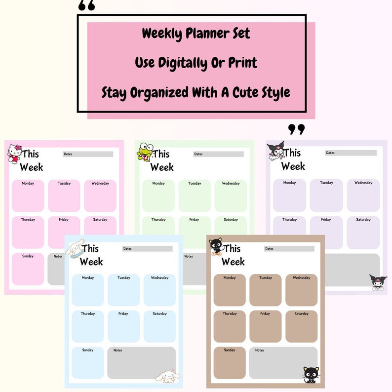 Kawaii and Cute Undated Weekly Planner // Digital or Printable Planner ...