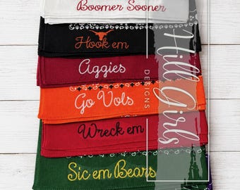 Pañuelos bordados / pañuelos con el nombre del equipo / bufandas universitarias