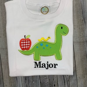 Dinosaur applique Back to School shirt with embroidered name