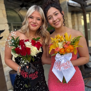 Monogrammed Satin Prom or Homecoming Bouquet Sash | Embroidered Keepsake Ribbon