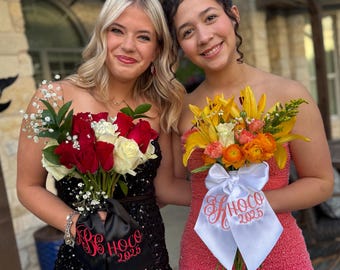 Monogrammed Satin Prom or Homecoming Bouquet Sash | Embroidered Keepsake Ribbon