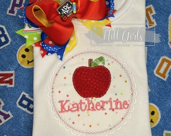 Back to School applique apple shirt with embroidered name