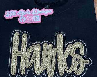 Hawks team sweatshirt | sparkly sequin embroidered applique | sequin sweatshirt | Hawks
