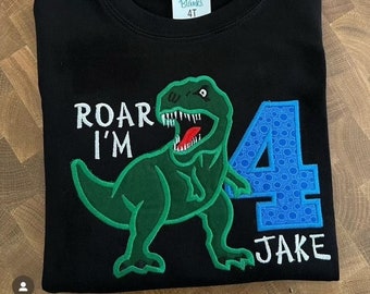 Roar I'm 4 Dinosaur appliqué and embroidered birthday shirt