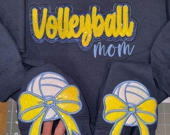 Sequin Bow Volleyball Mom Sweatshirt | Game Day Apparel