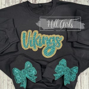 Vikings team sweatshirt with side bows | sequin Vikings | applique | coquette | side bow sweatshirt | sequin side bows | Vikings sweatshirt