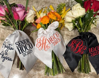 Monogrammed Satin Prom or Homecoming Bouquet Sash | Embroidered Keepsake Ribbon
