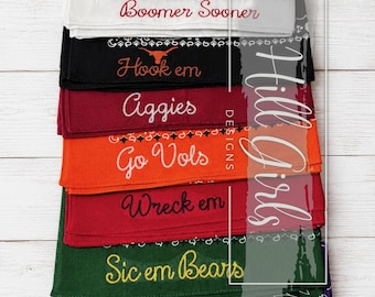 Embroidered bandanas | team name bandanas | college scarfs