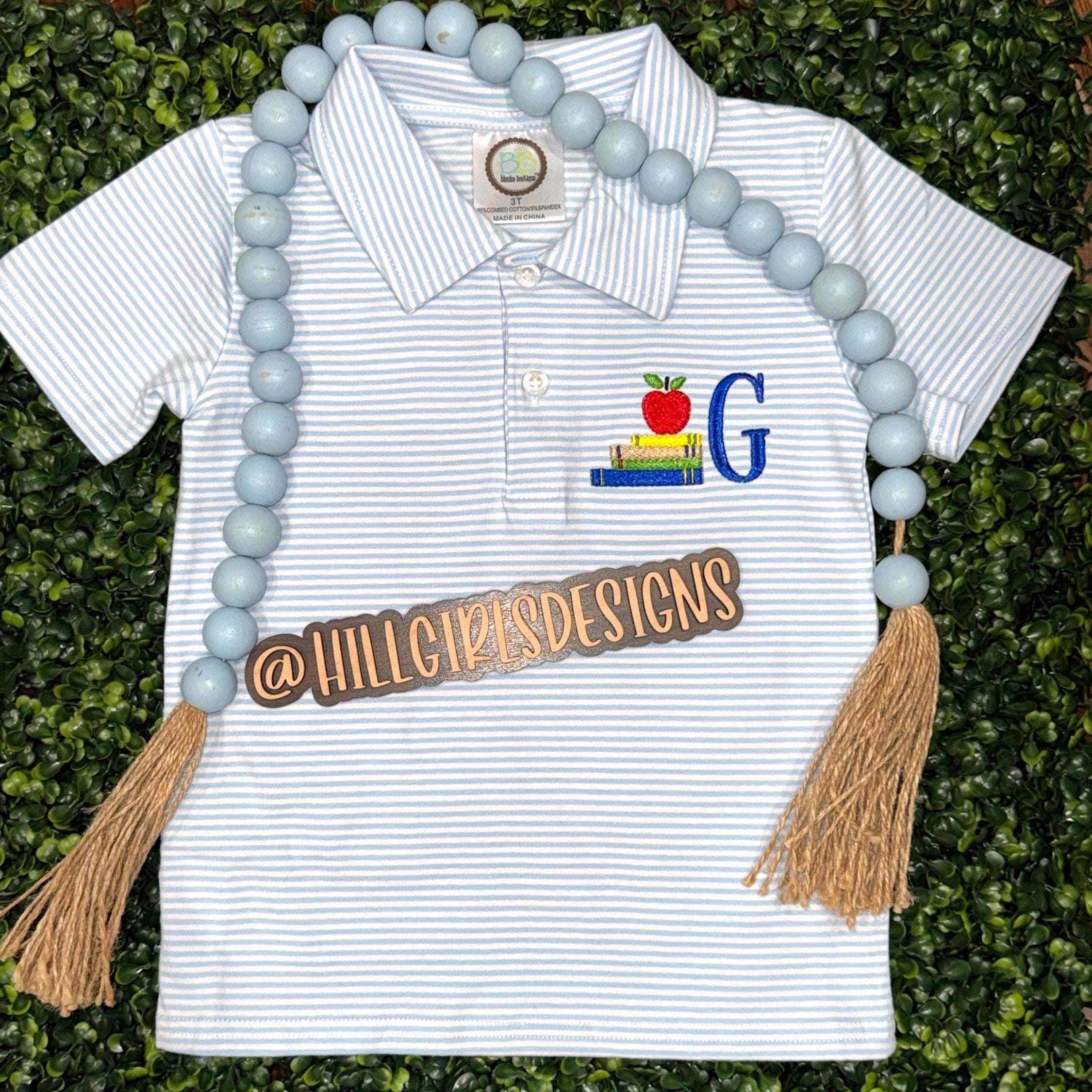 Boys Back to School Embroidered Polo Shirt Apple Books Initial