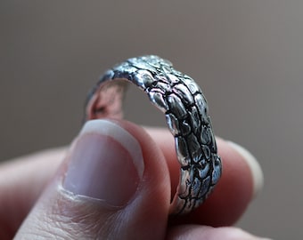 Sculpted Tree Bark Ring in Sterling Silver