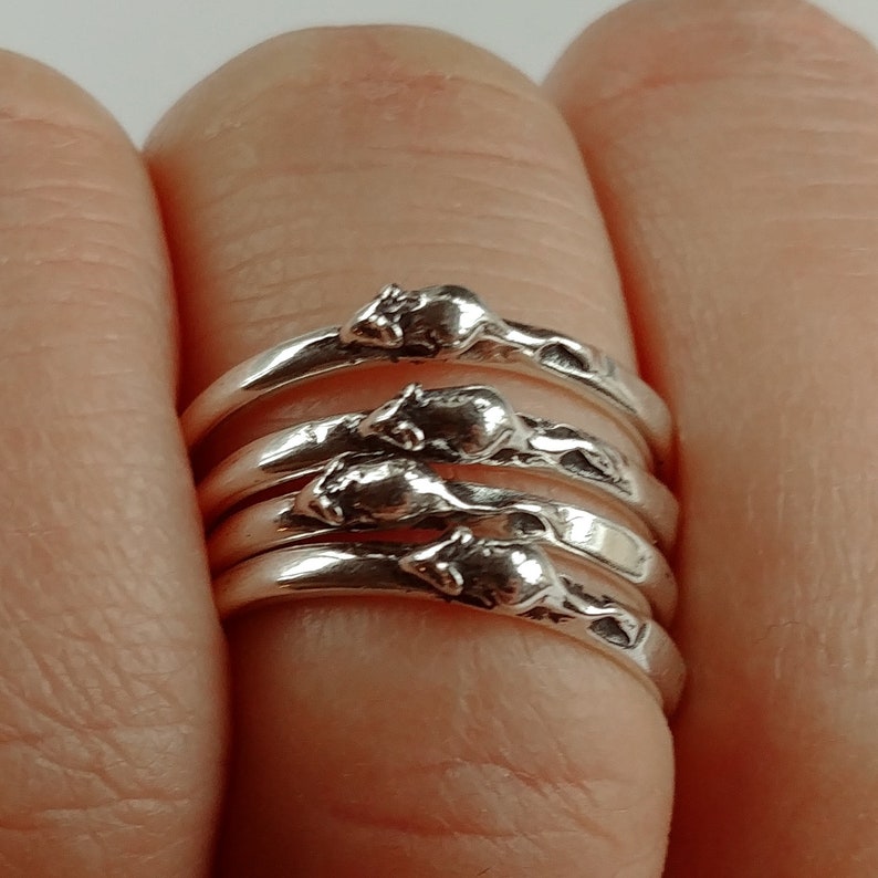 Tiny Mouse Sterling Silver Stackable Ring in Sterling Silver image 3