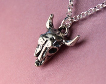 Sterling Silver Bison Skull Necklace