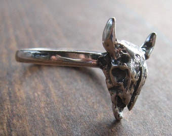 Bison Skull Ring Sterling Silver