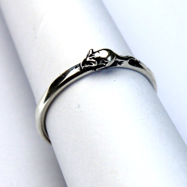 Tiny Mouse Sterling Silver Stackable Ring in Sterling Silver image 2