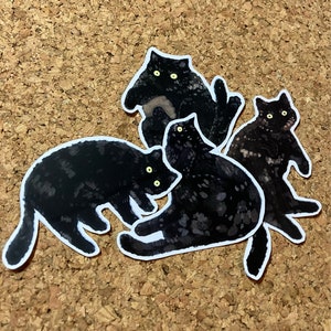 三毛猫ステッカー 4 枚 | 風変わりな三毛猫トルティーヤ黒猫ステッカー バンドル | 黒猫ビニールステッカー | ダイカットステッカー、ラップトップデカール