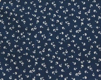 vintage 70's Does 40's Dark Navy Blue Super Tiny Mushroom Calico Floral Novelty Fabric 45W x 2 Yards // Perfect Retro Doll Clothes Material