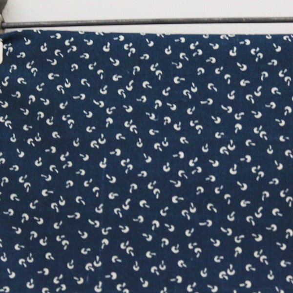 vintage 70's Does 40's Dark Navy Blue Super Tiny Mushroom Calico Floral Novelty Fabric 45W x 2 Yards // Perfect Retro Doll Clothes Material