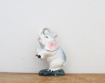 vintage 50's Sweet Trumpeting Baby Elephant Standing on Two Legs Ceramic Figurine Figure // Made in Japan