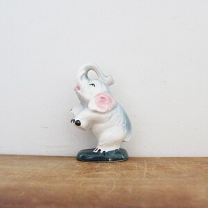 vintage 50&#39;s Sweet Trumpeting Baby Elephant Standing on Two Legs Ceramic Figurine Figure // Made in Japan