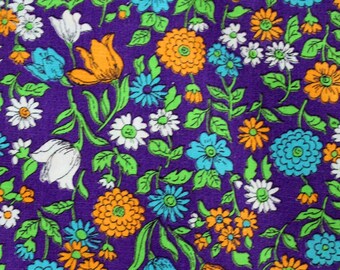 vintage 50s Royal Purple Whimsical Wildflower Floral Novelty Fabric 36W 3 Yards // Perfect Retro Doll Clothes Material
