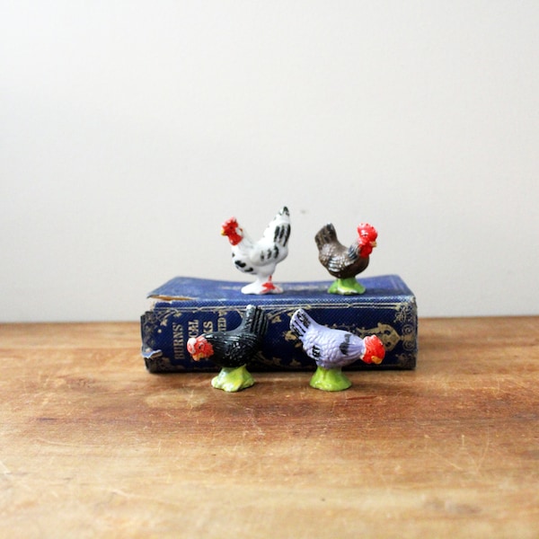 vintage 50s Chicken Roosters and Hens Miniature Farm Figurines // Kitchen Home Decor // Occupied Japan