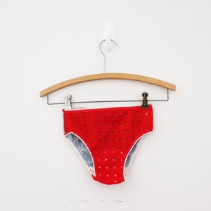 vintage 60&#39;s Super Low Red and Gray Hip Hugger Ladies Athletic Style Panties