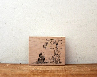 vintage 90's Waiting For A Bluebell Drip House Mouse & Flower House Mouse Designs 1999 Rubber Stamp Stampa Rosa Inc.