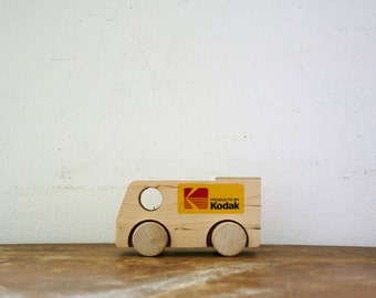 vintage 1983 Toycrafter Wooden Toy Car Whistle Kodak // Retro Advertising Toy