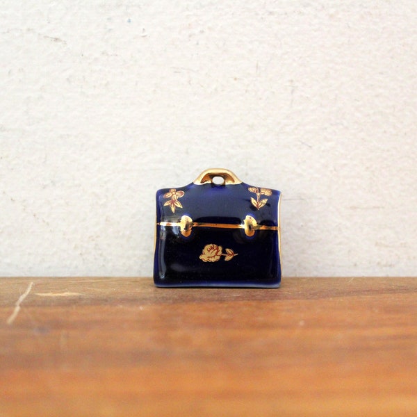 vintage 70s Limoges France Cobalt Blue Brief Case Briefcase Miniature Figure Figurine Doll House