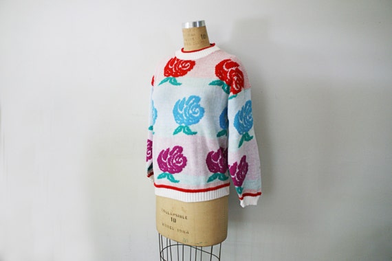 vintage 80s Super Ugly Roses Flowers Knit Acrylic… - image 1