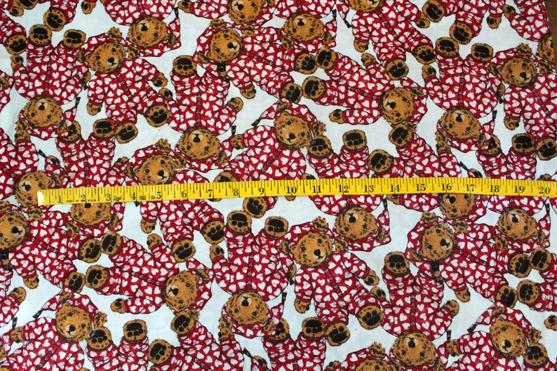 AS IS vintage 90s Joe Boxer Sweetie Pie Bear Teddy in Pajamas Hearts Novelty Print Cotton Quilting Crafting Fabric 44W