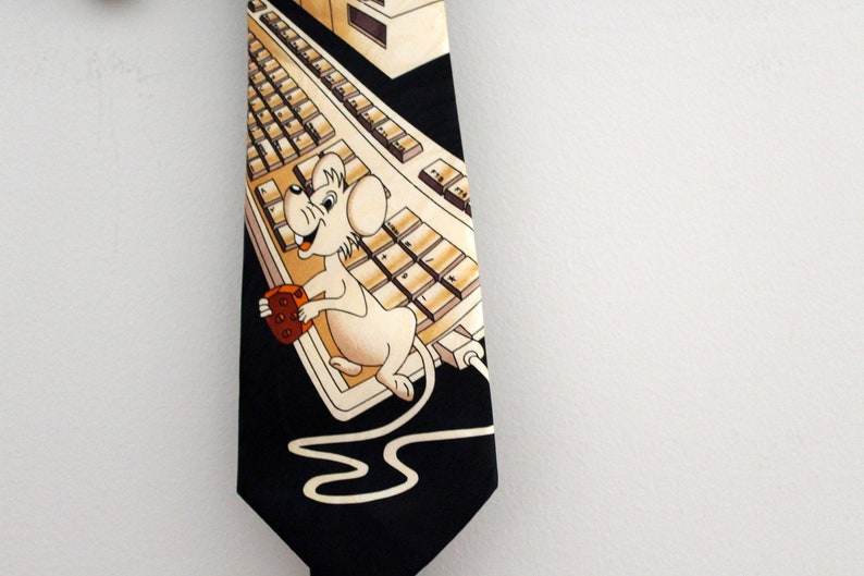 vintage 90s Computer Geek Mouse Retro PC IT Tech Head Novelty Necktie Great Gag Gift