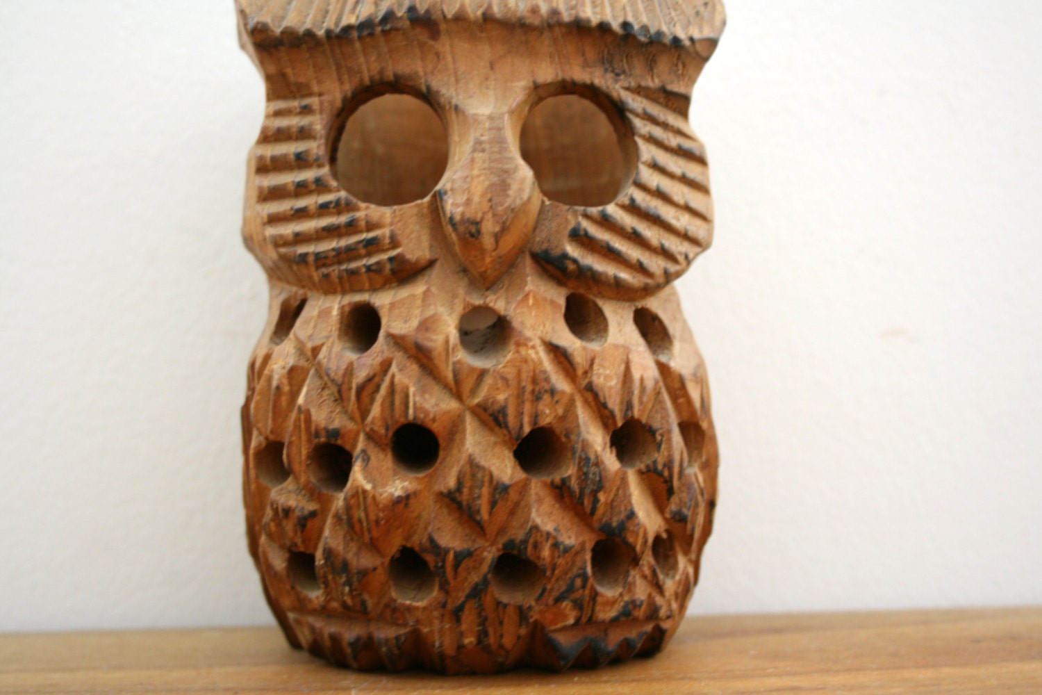 Vintage 70s Carved Wooden Owl Candle Holder // Tea Light Etsy