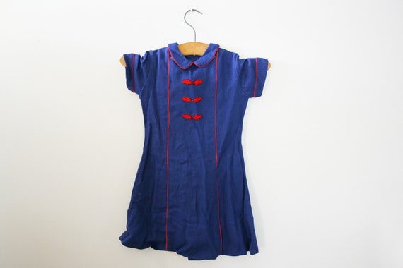 vintage 60s Childrens Girls Navy Blue and Red Maj… - image 4