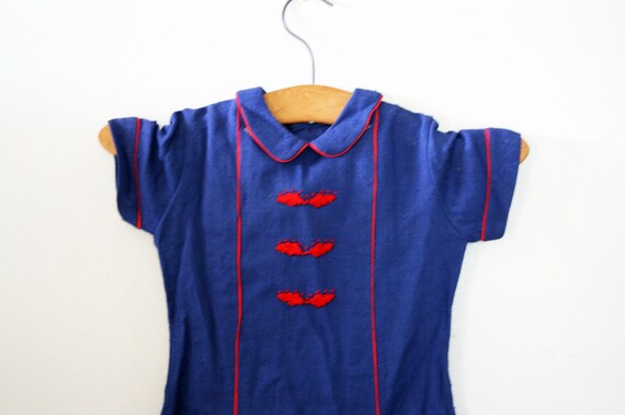 vintage 60s Childrens Girls Navy Blue and Red Maj… - image 3