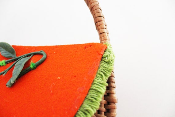 vintage 60s Orange & Green Flower Applique Felt W… - image 4