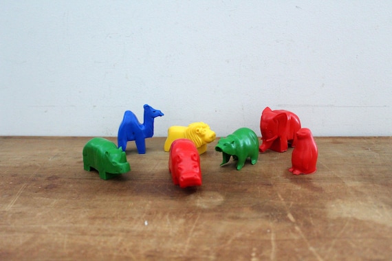 Vintage 70s Rainbow Colorful Rubber Zoo Animals Figures Toys - Etsy