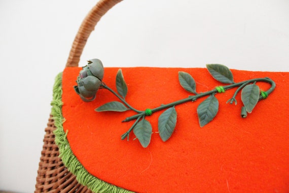 vintage 60s Orange & Green Flower Applique Felt W… - image 3