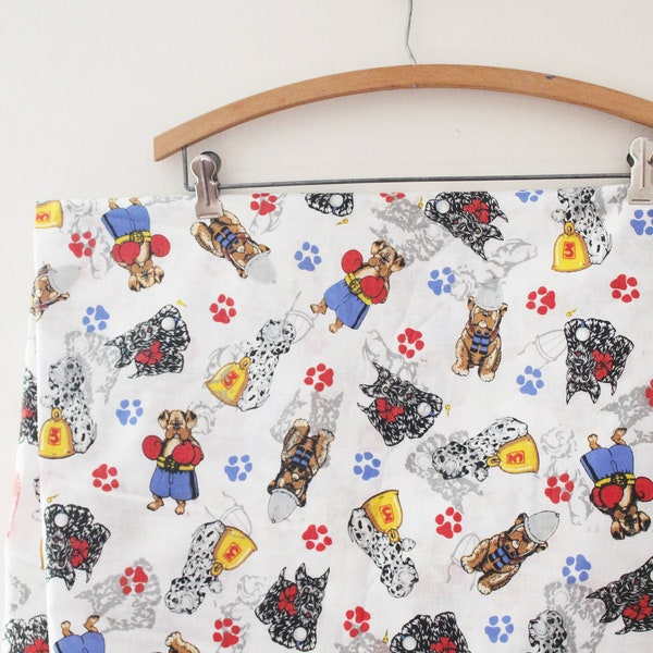 PRINTING FLAWS vintage 80's Anthropomorphic Dogs Boxers Binoculars Scottie Boxer Dalmatian Novelty Print Puppy Fabric