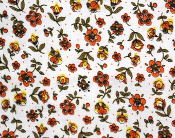 vintage 50s Autumnal Orange Tiny Folk Floral Cute Little Daisy Flower Ditzy Print Fabric 36W // Perfect Retro Doll Clothes Material