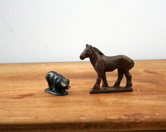 vintage Plastic Farm Animals Horse & Pig Toys Made in USA